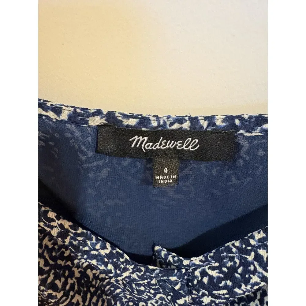 Madewell Women's Cropped Square Neck Puff Sleeve Top Navy Cottagecore 4